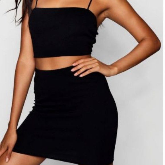 Strappy Black Crop Top & Mini Skirt Two-Piece Set - Picture 1 of 1